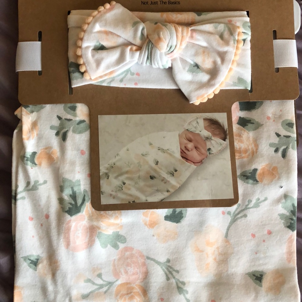 Baby girl headband & swaddle blanket